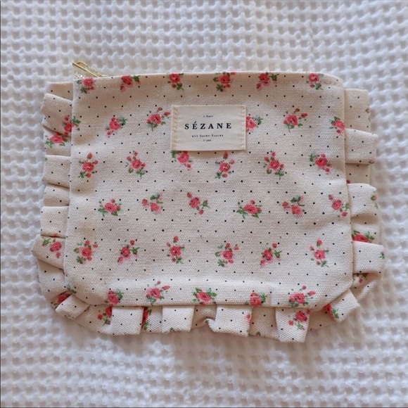 Sezane Accessories - Sezane Frou-frou Ruffle Organic Cotton Floral Printed Zipped Pouch